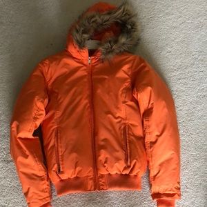 Down Puffer coat with faux fur trim hood, XS